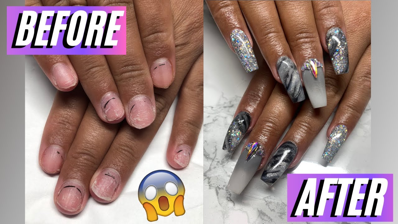 MAJOR ACRYLIC TRANSFORMATION | Long Grey Acrylic Nails | Watch Me Work | Spangley Nails