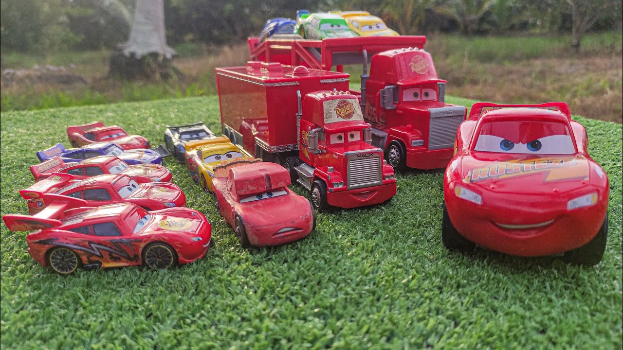 Lots of Cars! Various miniature Disney cars fall in the water