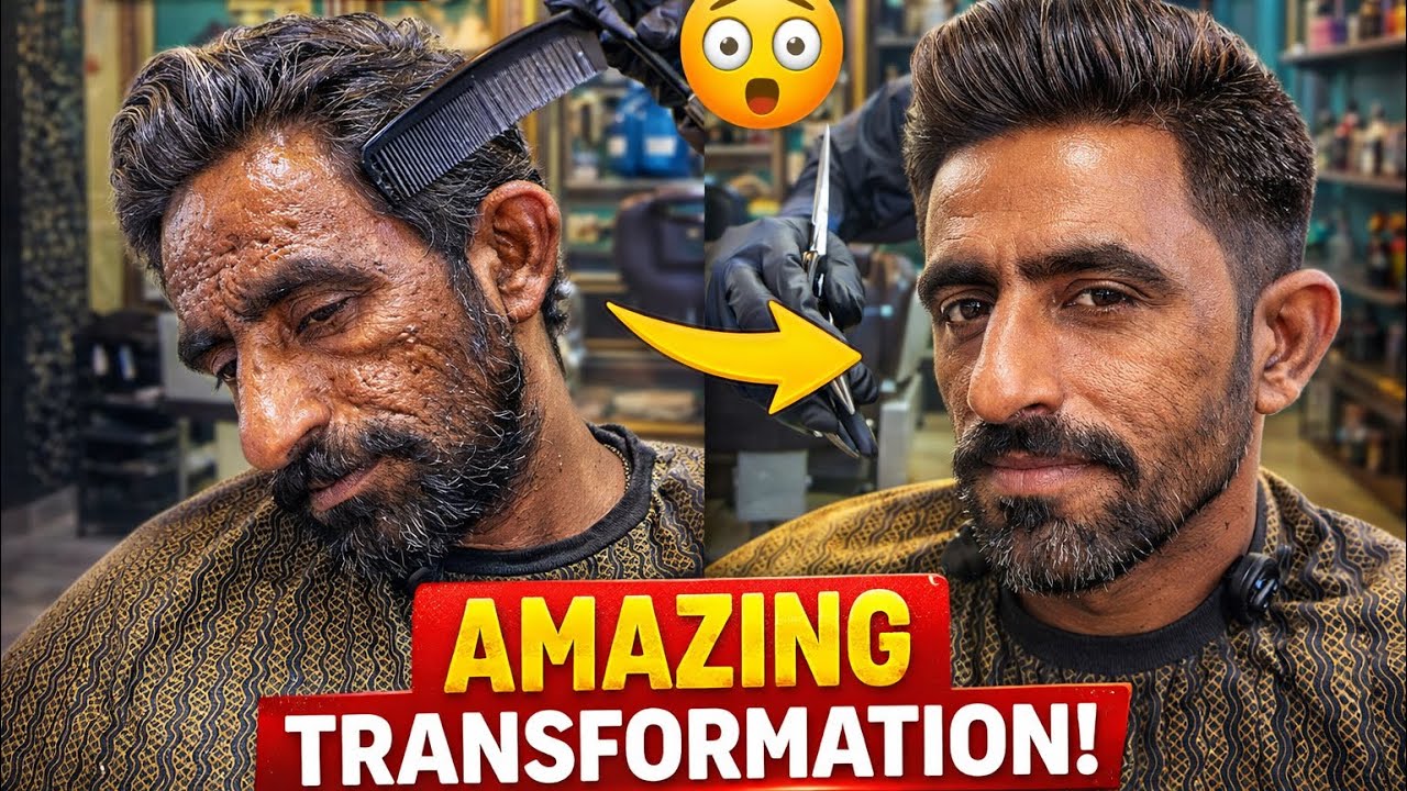 FREE Haircut & Beard Makeover for a Poor Man ✂️ | Deep ASMR Haircut Transformation