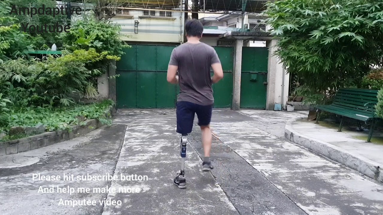 Above knee amputee running with everyday prosthetic foot