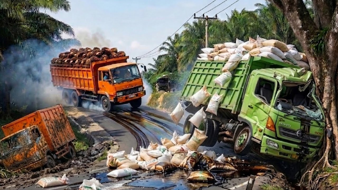 Dua Truck Terbalik Masuk Parit Gajah || Truck Rem Blong Dan Truck Nanjak Mundur Di Bukit Kodok