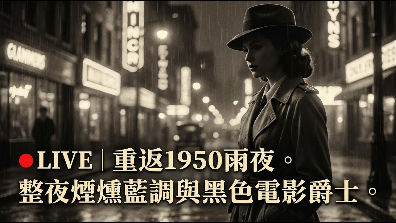 🔴 LIVE｜穿越回 1950 的雨夜。播放一整晚的「煙嗓藍調」與黑色電影爵士。適合閱讀、寫作、深度沈思的背景白噪音。在混亂的世界中，找回舊時光的優雅。🌧️