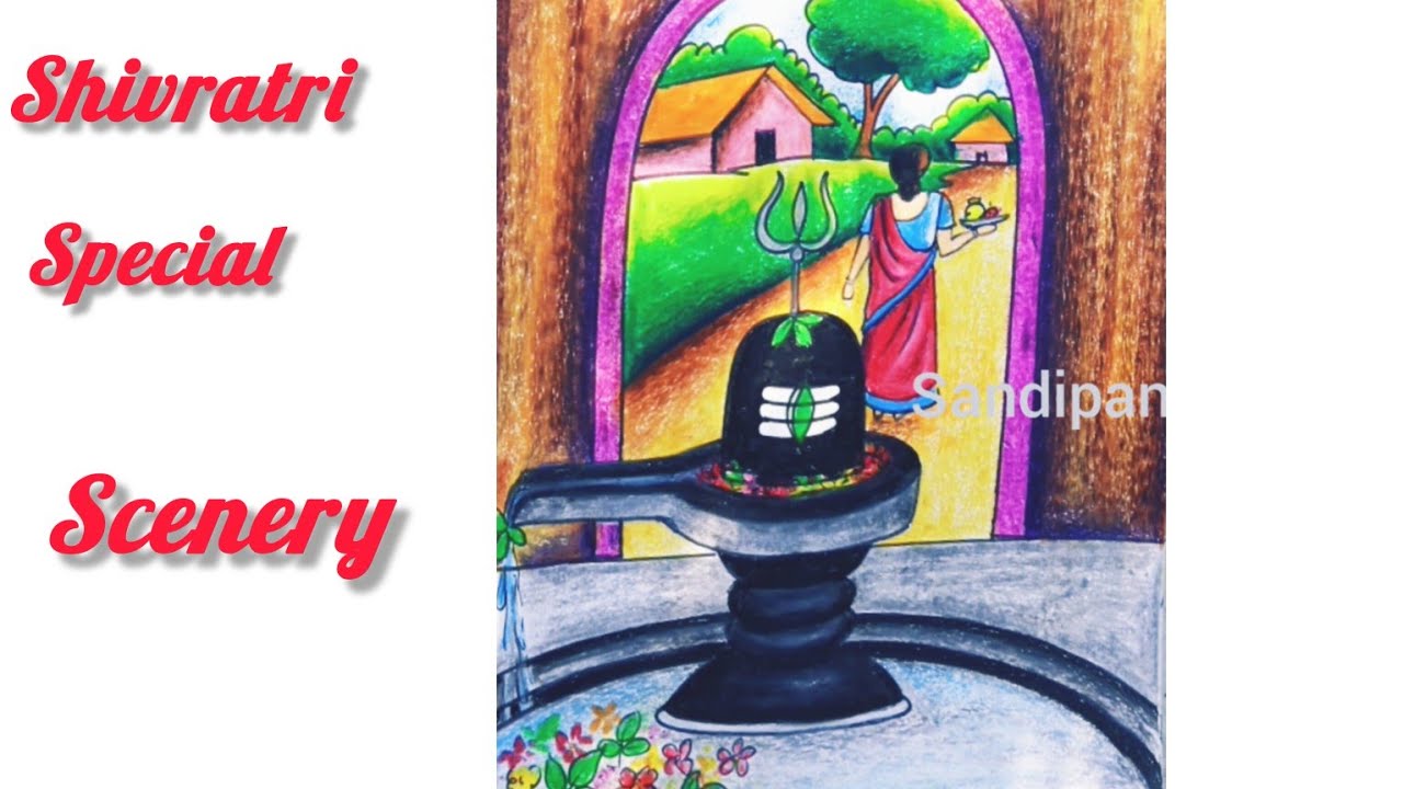 Maha Shivaratri Special drawing | Mahashivratri Drawing | Shivratri scenery painting | Shivling Draw