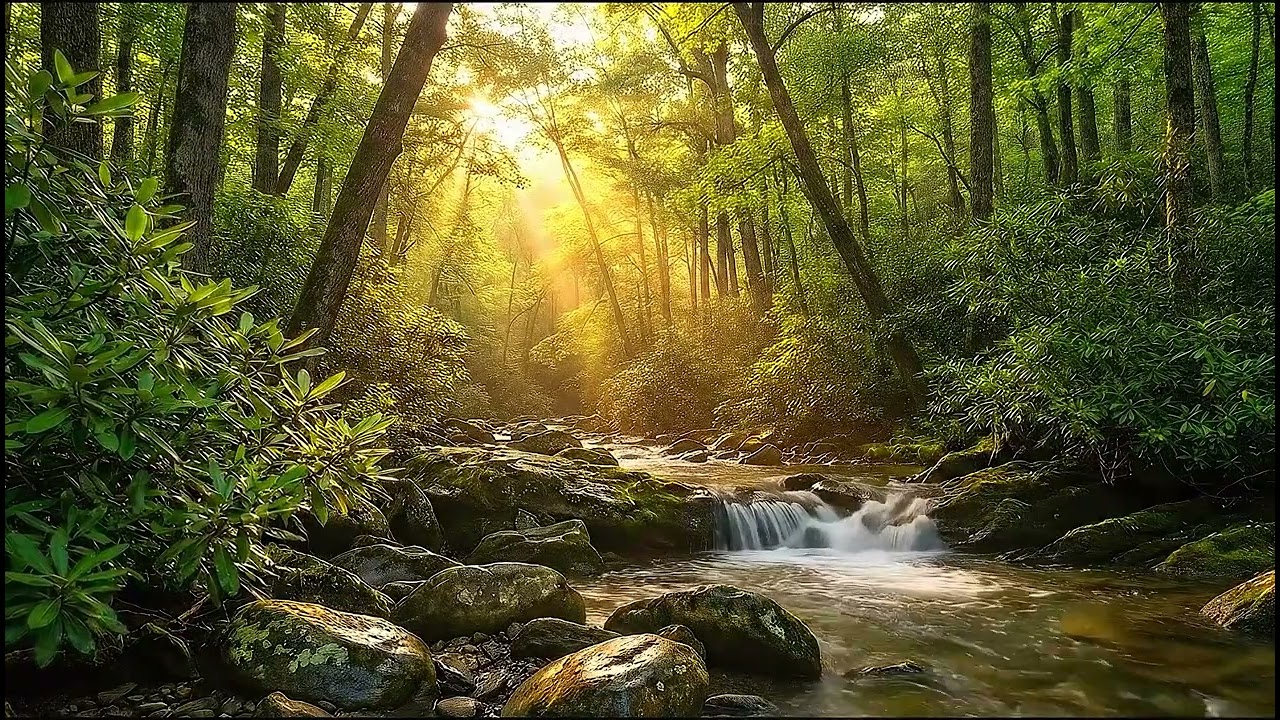 Smooth River Water Flow, Gentle Birds Chirping, Calm and Soothing Nature Sounds - Nature River Flow
