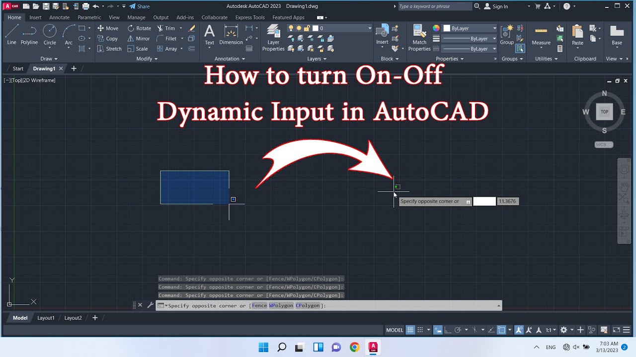 Autocad 2023 Tips&trick - How to turn On-Off Dynamic Input in AutoCAD