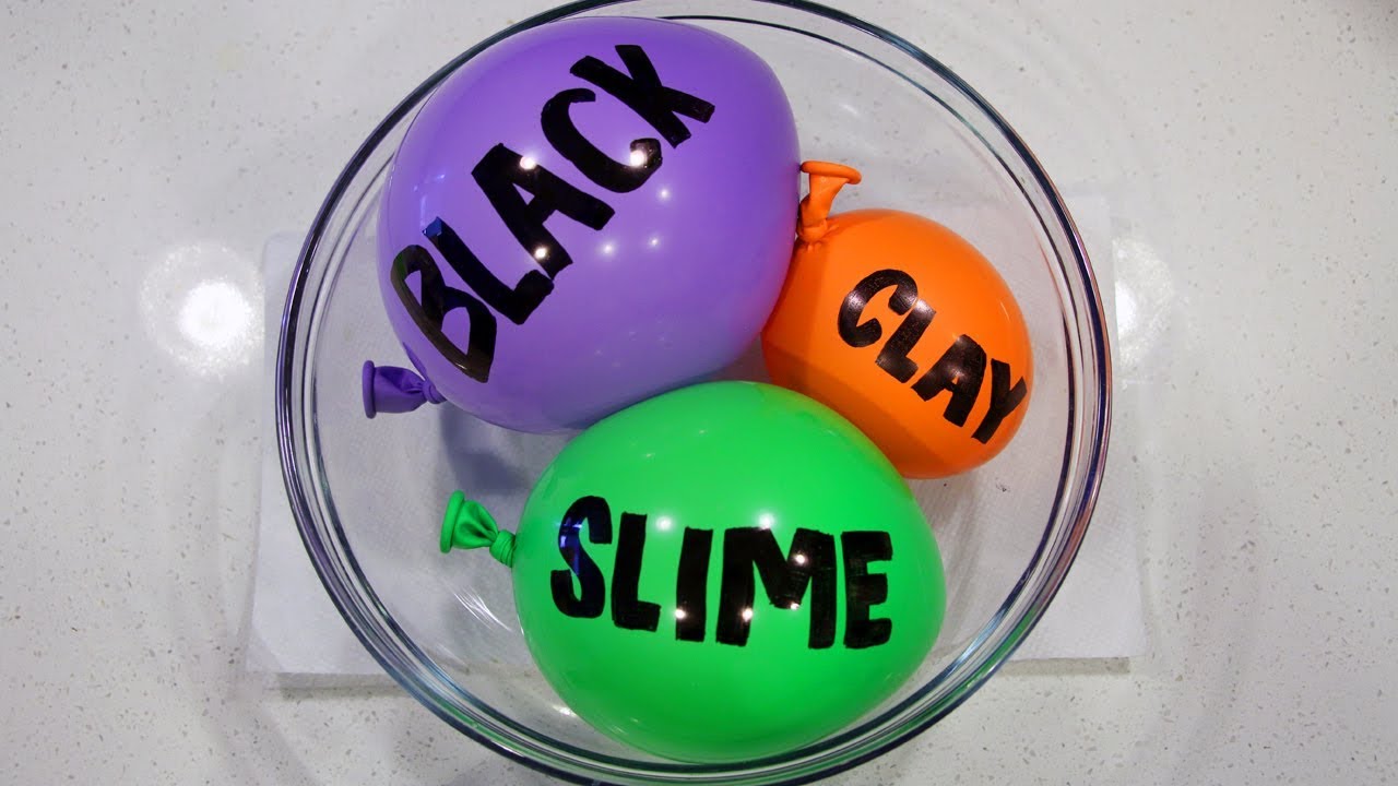 Making Black Clay Slime with Balloons! DIY Satisfying Matte Black Butter Slime!