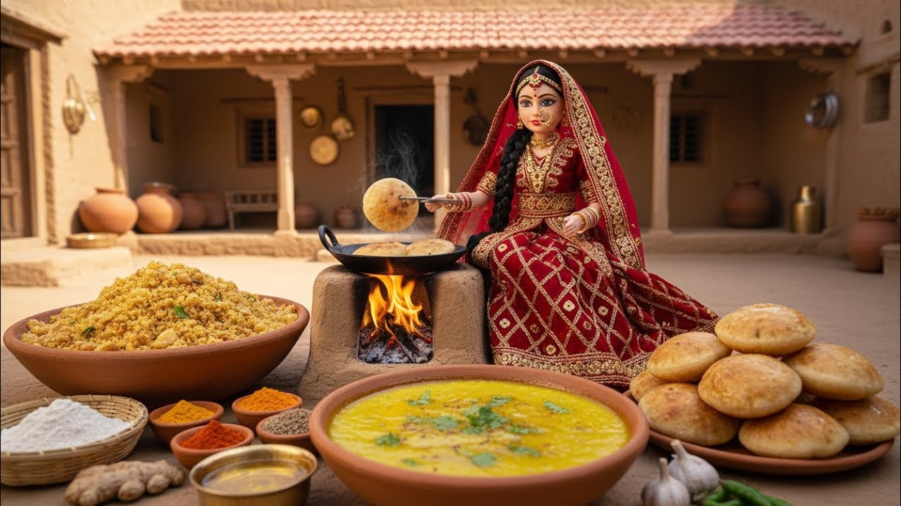 Miniature Village Doll Cooking Dal Baati Churma with Desi Ghee | Indian Village ASMR Cooking #viral 