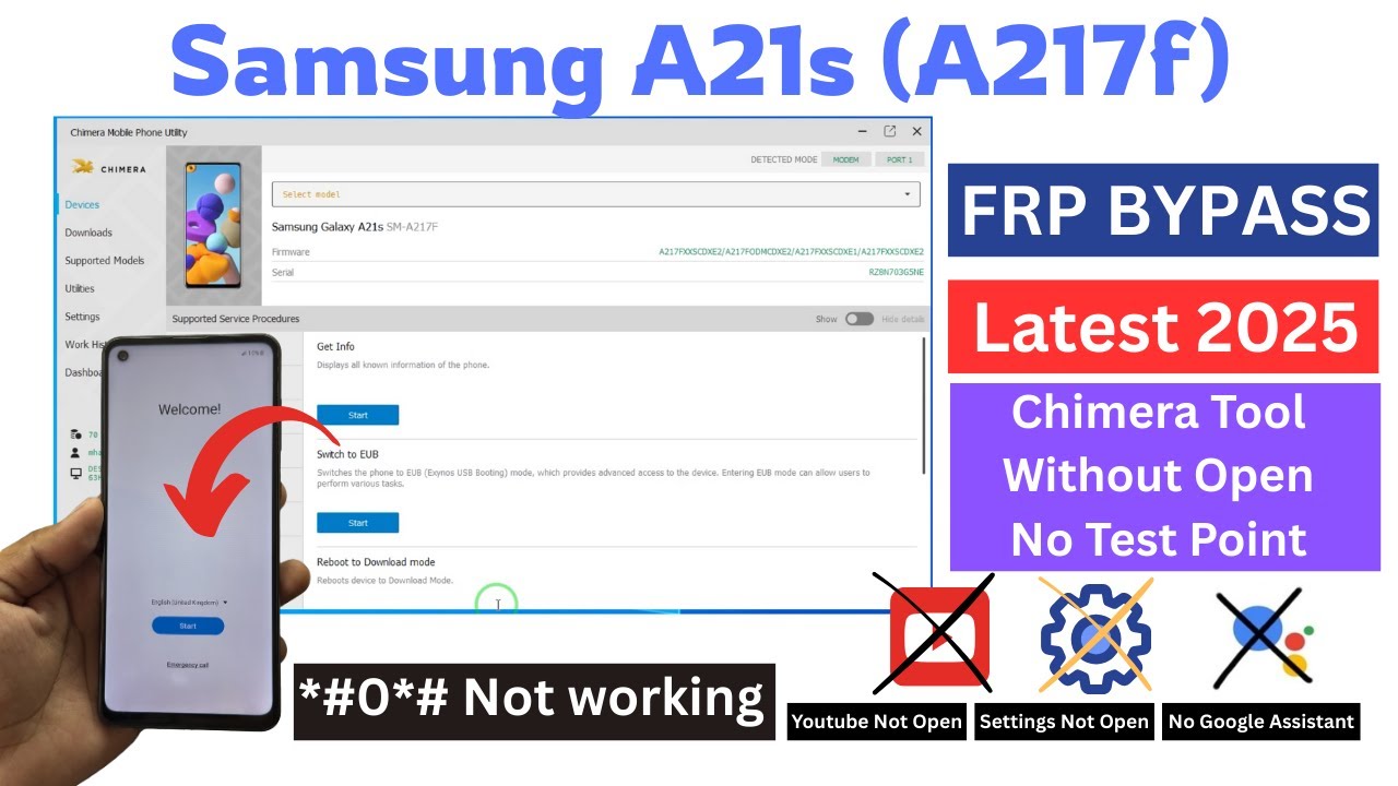 Samsung A21s FRP Unlock 2025 | Samsung A217f FRP Bypass New Security Chimera Tool | A2GSM