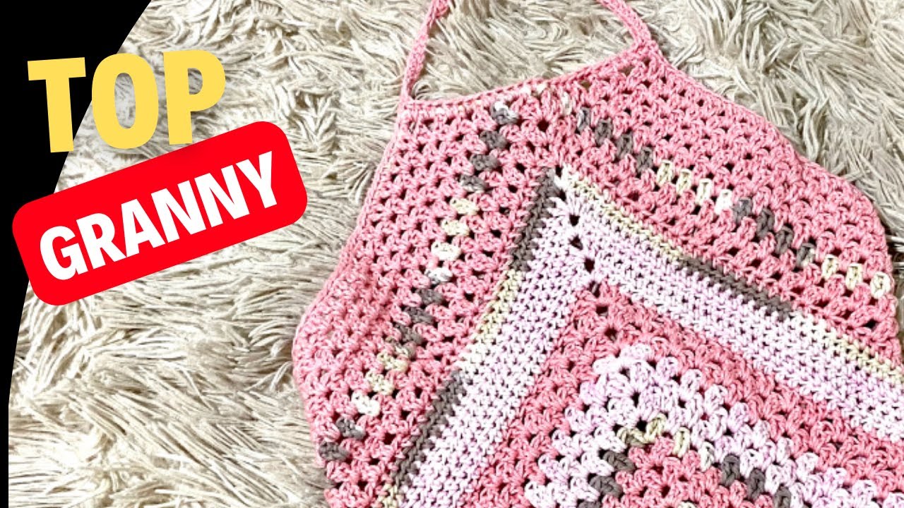 Top crochet con medio Granny, tejido con ganchillo o crochet