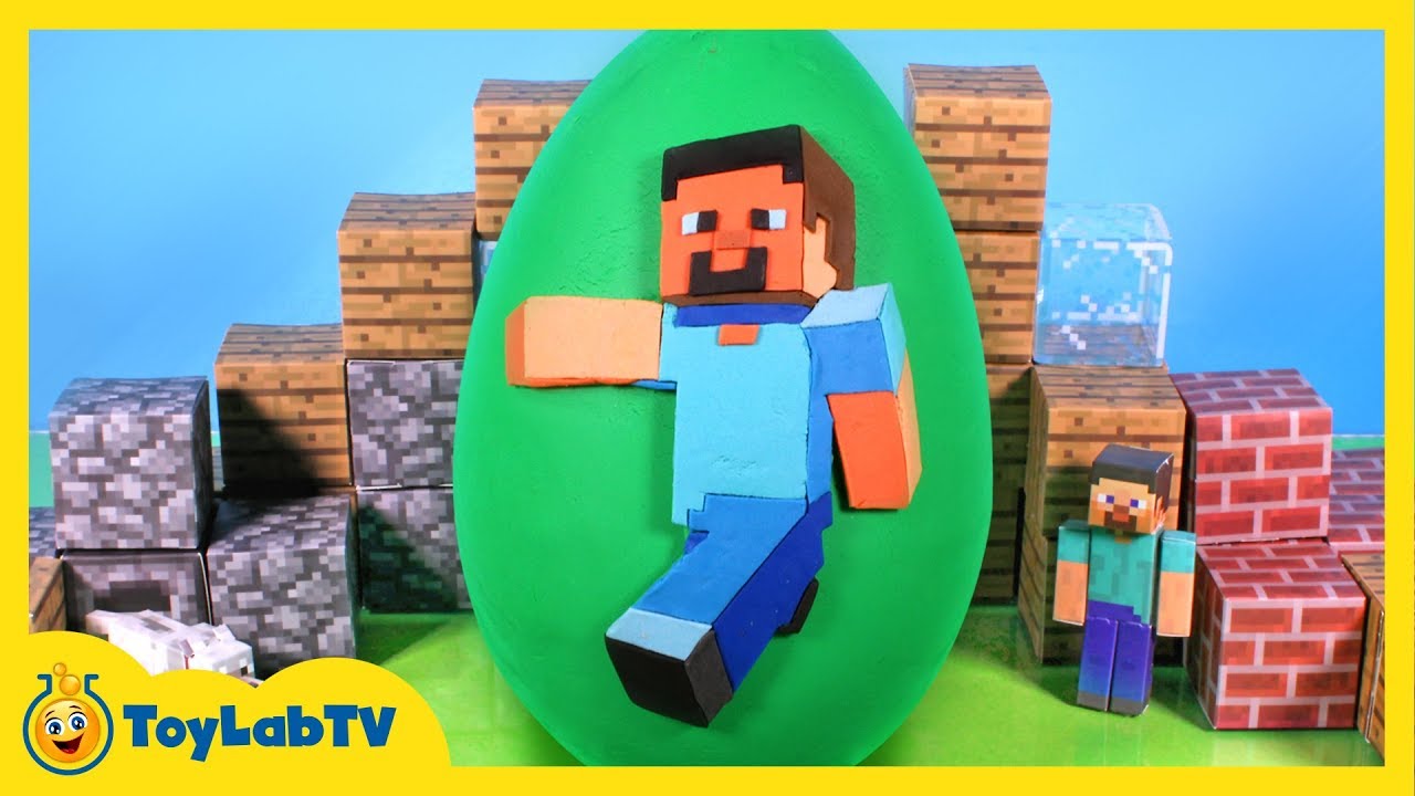 Giant Minecraft Play Doh Surprise Egg Toy Opening with Big Hero 6 & SpongeBob Toys