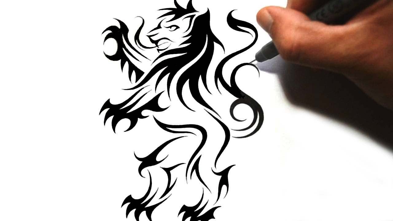 How to Draw a Rampant Lion - Tribal Tattoo Design Style
