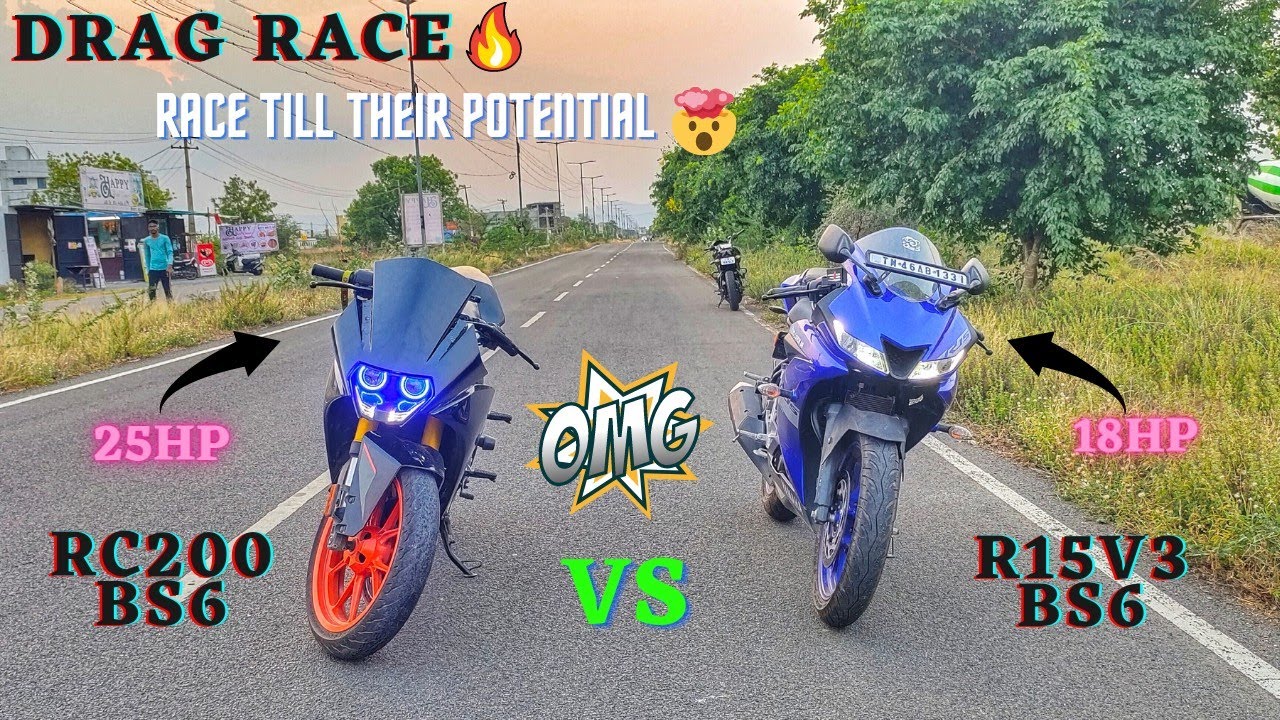 Rc200 Bs6 vs R15V3 Bs6-Drag Race🔥/Race Till Their Potential💪/Close Calls🤯/Result!?/@tracktwister