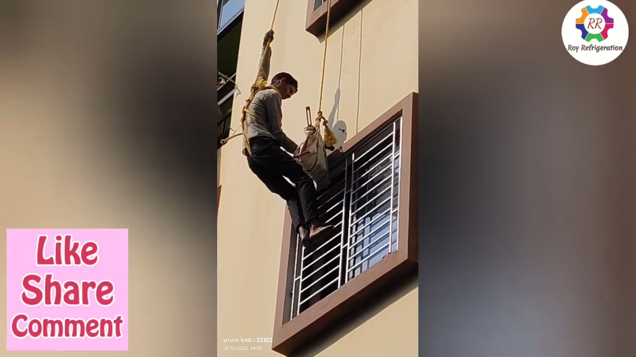 AC Installation by our Technician in Highly Risk Condition||This is ourTeam💪||For Contact 9051217896