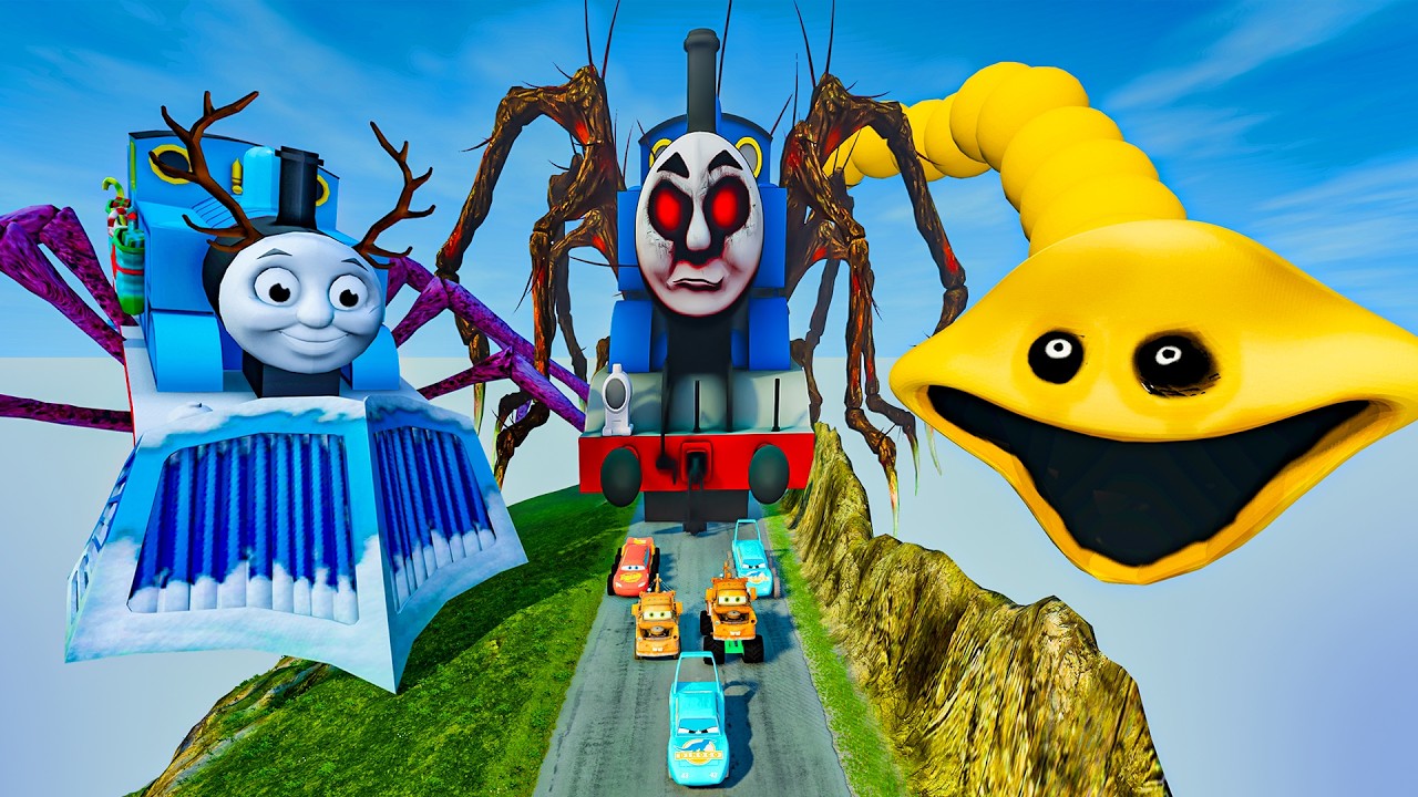 ALL MONSTERS Spider Thomas & Evil Thomas vs Giant Worm & Small Cars - BeamNG.drive
