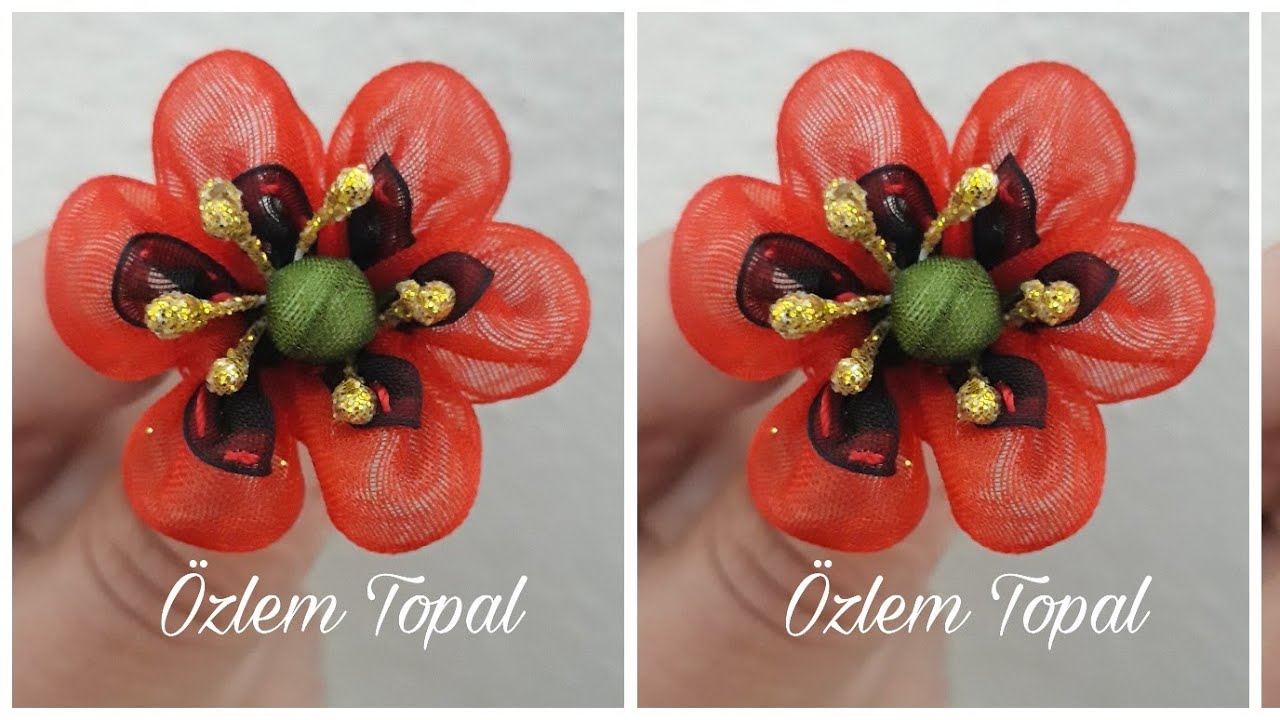 #Özlem #Topal #Organza#Kurdale#Gelincik#Çiçeği#Tesbihucu#Yapımı#