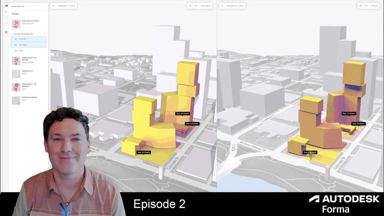 Autodesk Forma Series — Эпизод 02 — Анализ шума и солнечного света + Внешняя геометрия