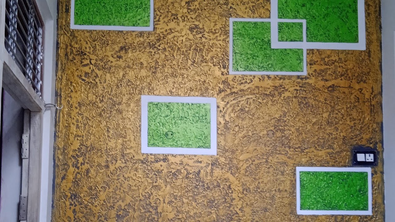 3D Wall Texture Design Gold and Green Colour / Wall Texture Design
