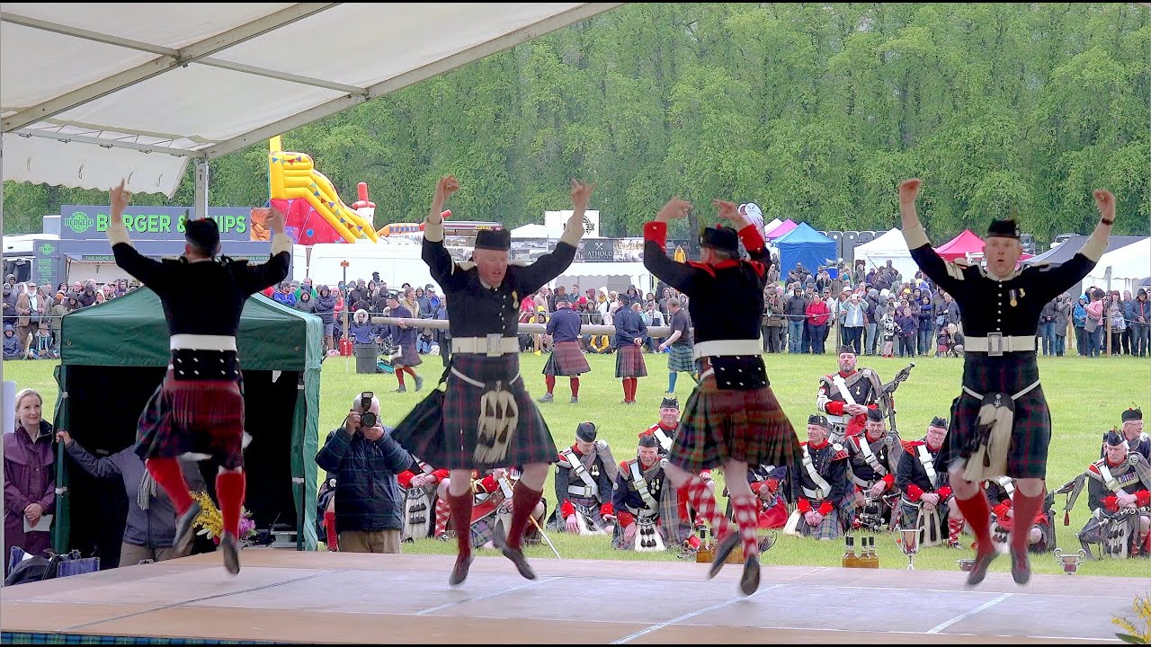 Atholl Highlanders in Highland Dancing display during 2022 Atholl Gathering at Blair Castle