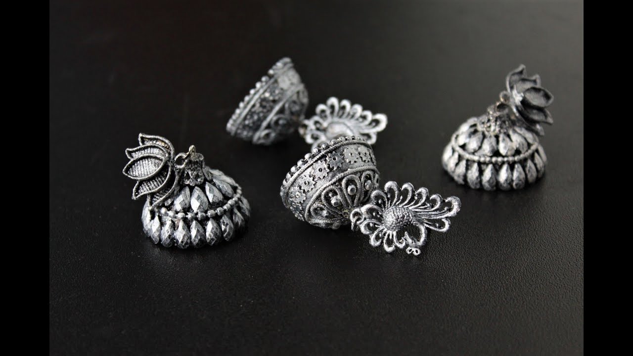 Oxidized Silver Jhumki /Jhumka  Earrings out of Plastic base/Tutorial