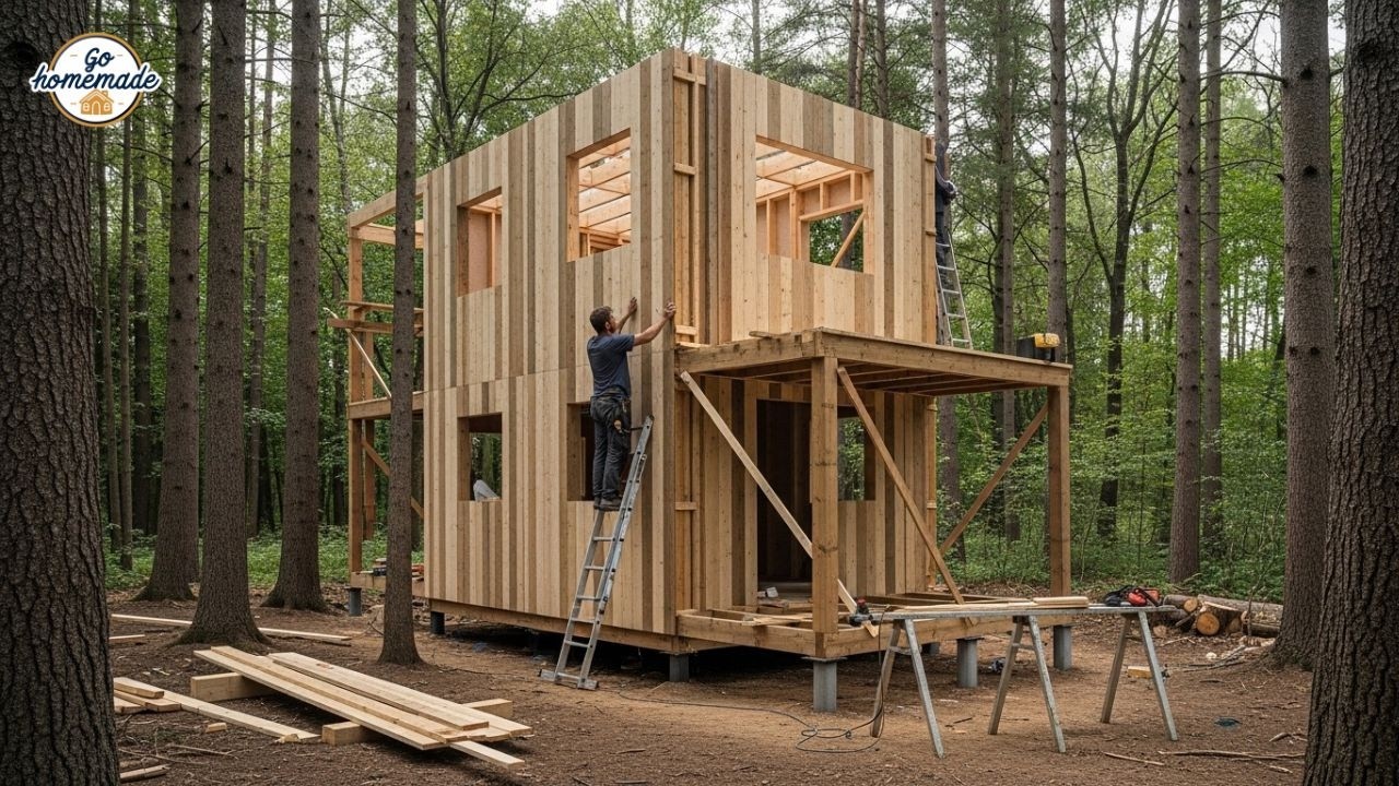 Alone in the Forest: Building a Complete Wooden House