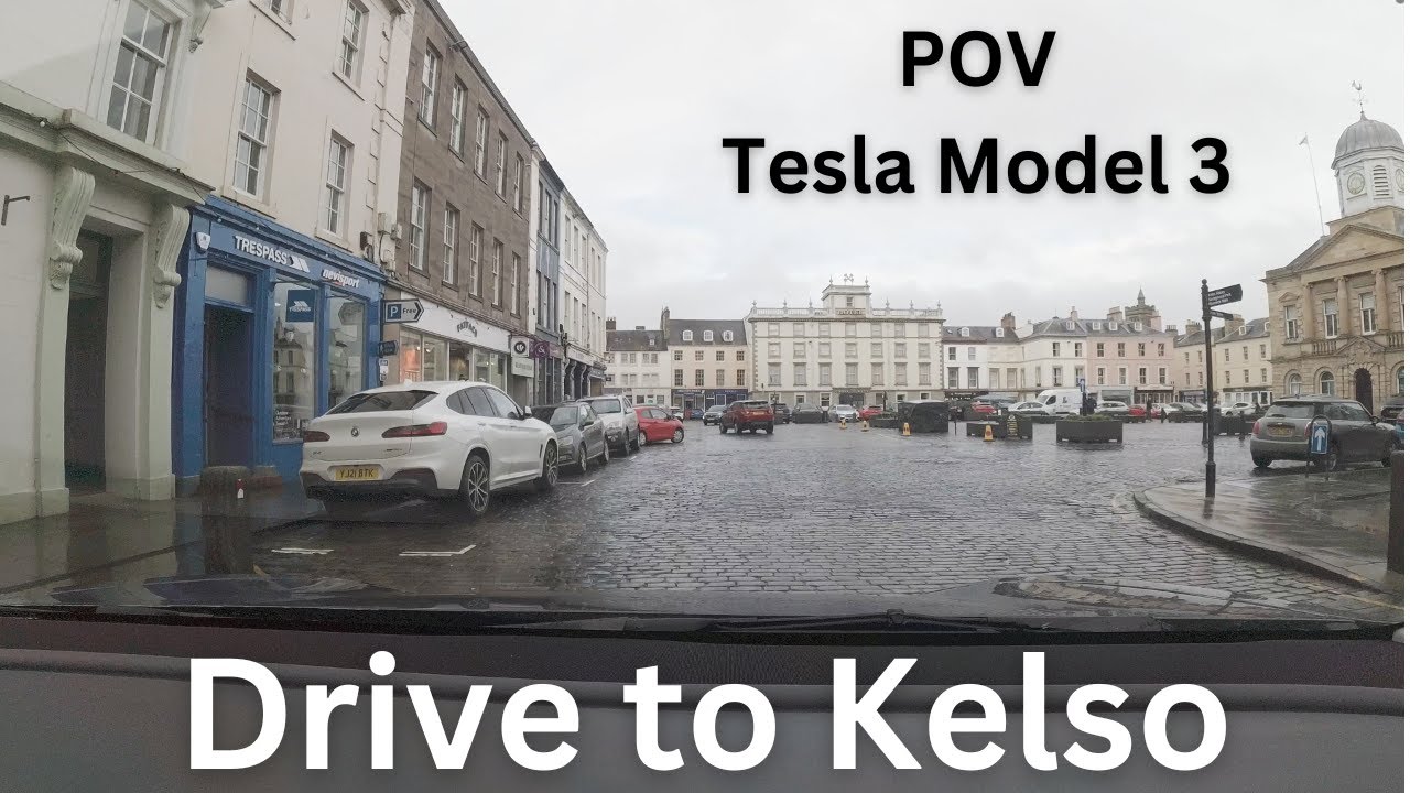 A POV drive in Scotland. Tesla Model 3 Long Range. From Cardrona to the Borders market town of Kelso