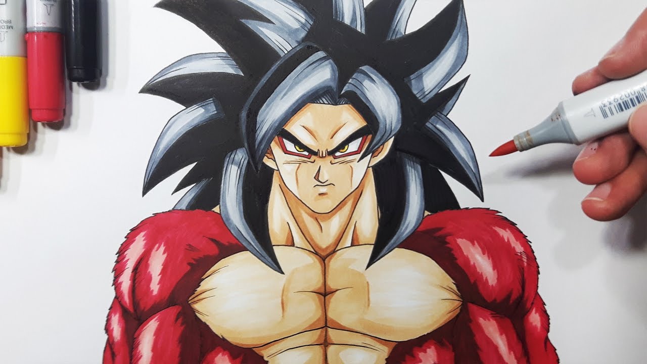 How To Draw Goku Super Saiyan 4 - Step By Step Tutorial