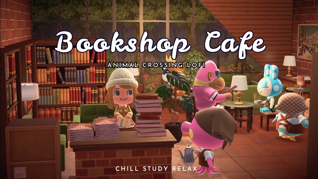 🍁Cozy Autumn Bookshop cafe🍁 | Animal Crossing Lofi | Chatter and fireplace noises
