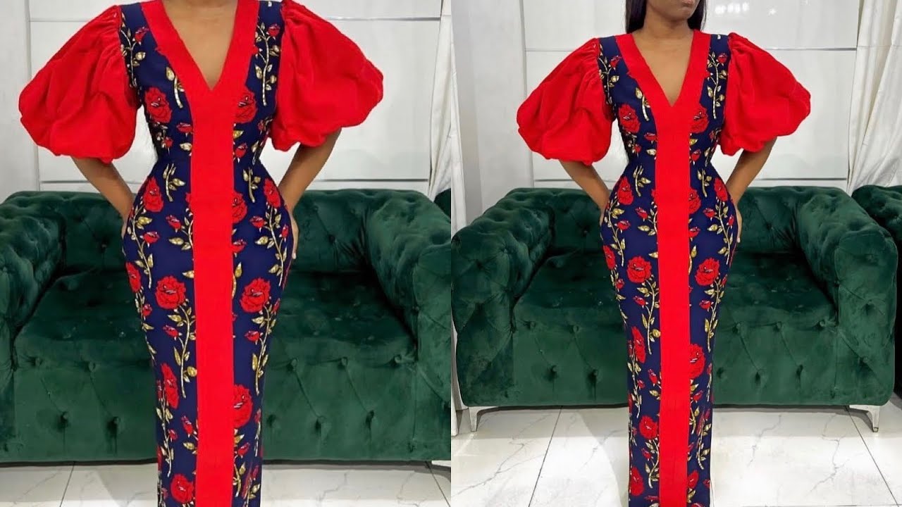 HOW TO CUT AND SEW A STYLISH V NECK DRESS WITH BALLOON SLEEVES