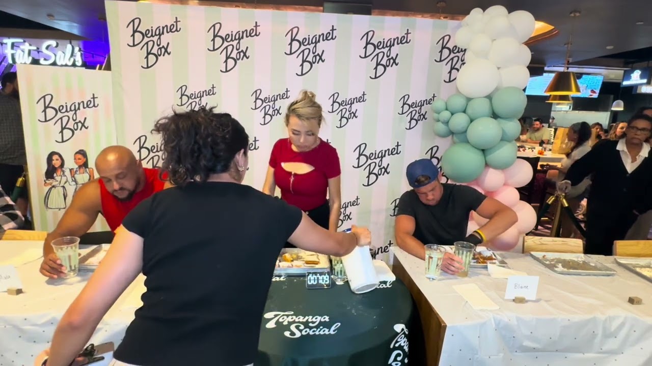 $1000 Prize Beignet Eating Contest at Topanga Social!!  #rainaiscrazy