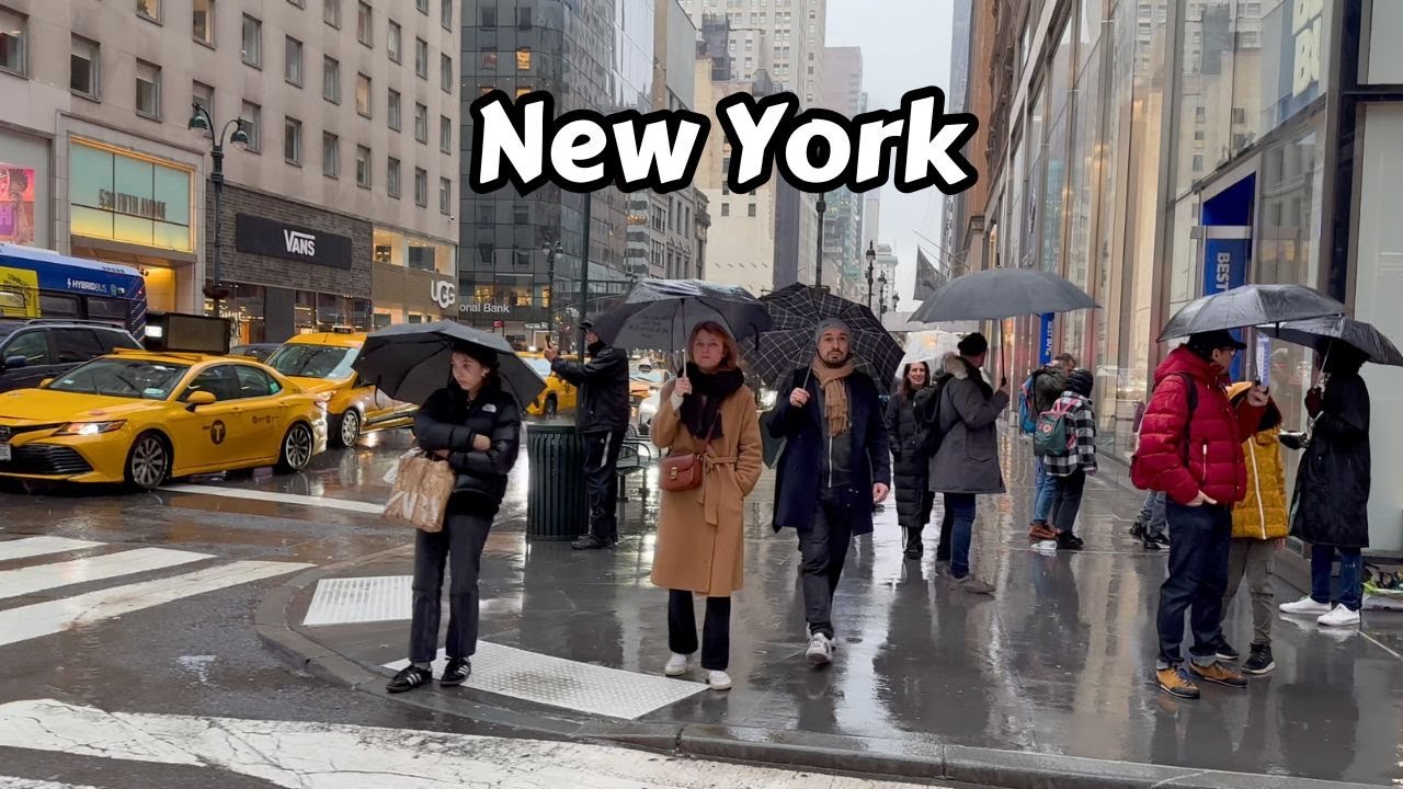 Walking In The Rain New York Light Thunderstorm and City Sounds Rainy Day In NYC