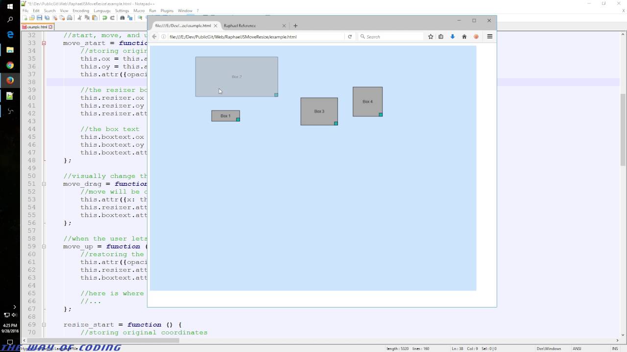 Using the Raphael.js library to draw graphics (Move and size example)