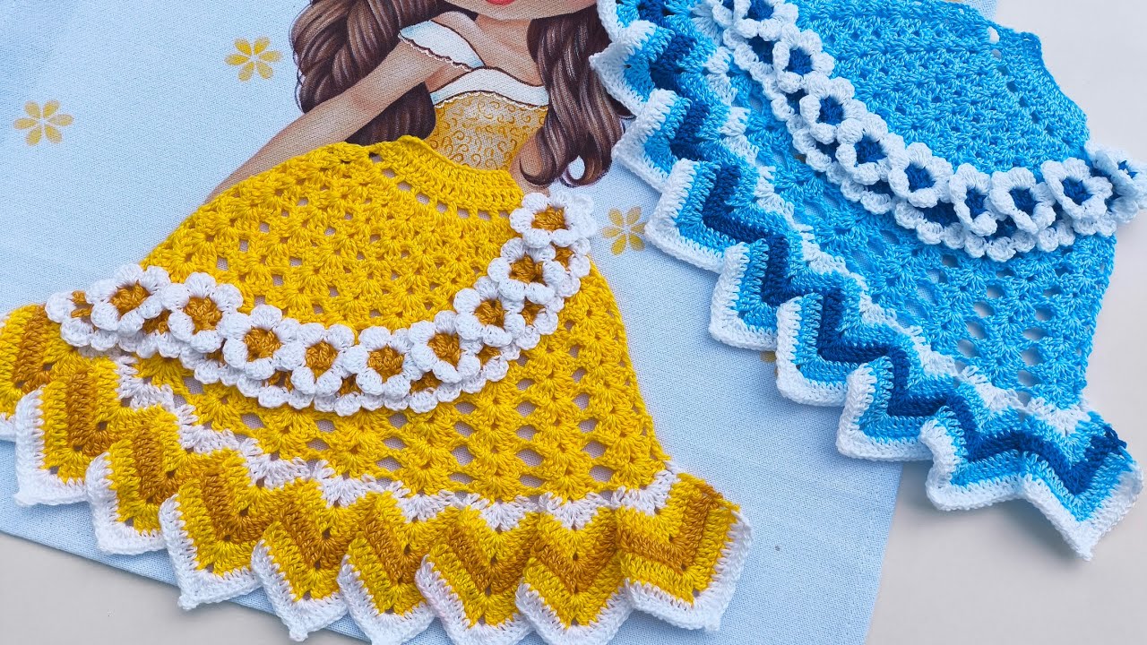 SAIA DE CROCHÊ PARA BONECA PINTADA NO PANO DE PRATO 🌼