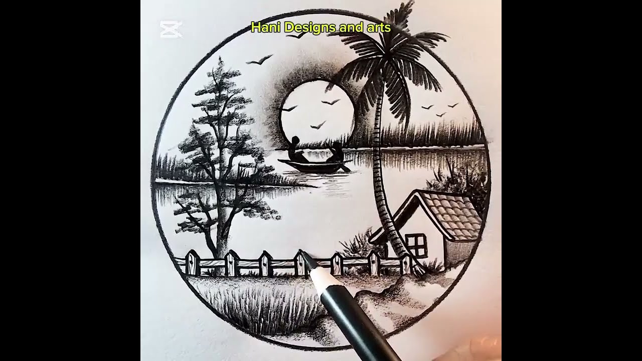 Water Land Circle Scenery || How to drawing Circle Scenery || Amazing Circle scenery
