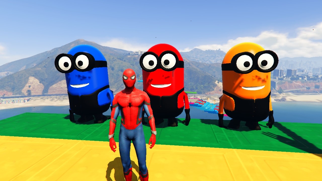 RED SPIDERMAN VS RED MINION VS GREEN MINION Euphoria Physics & Funny Fails | GTA 5 Epic Ragdolls 40