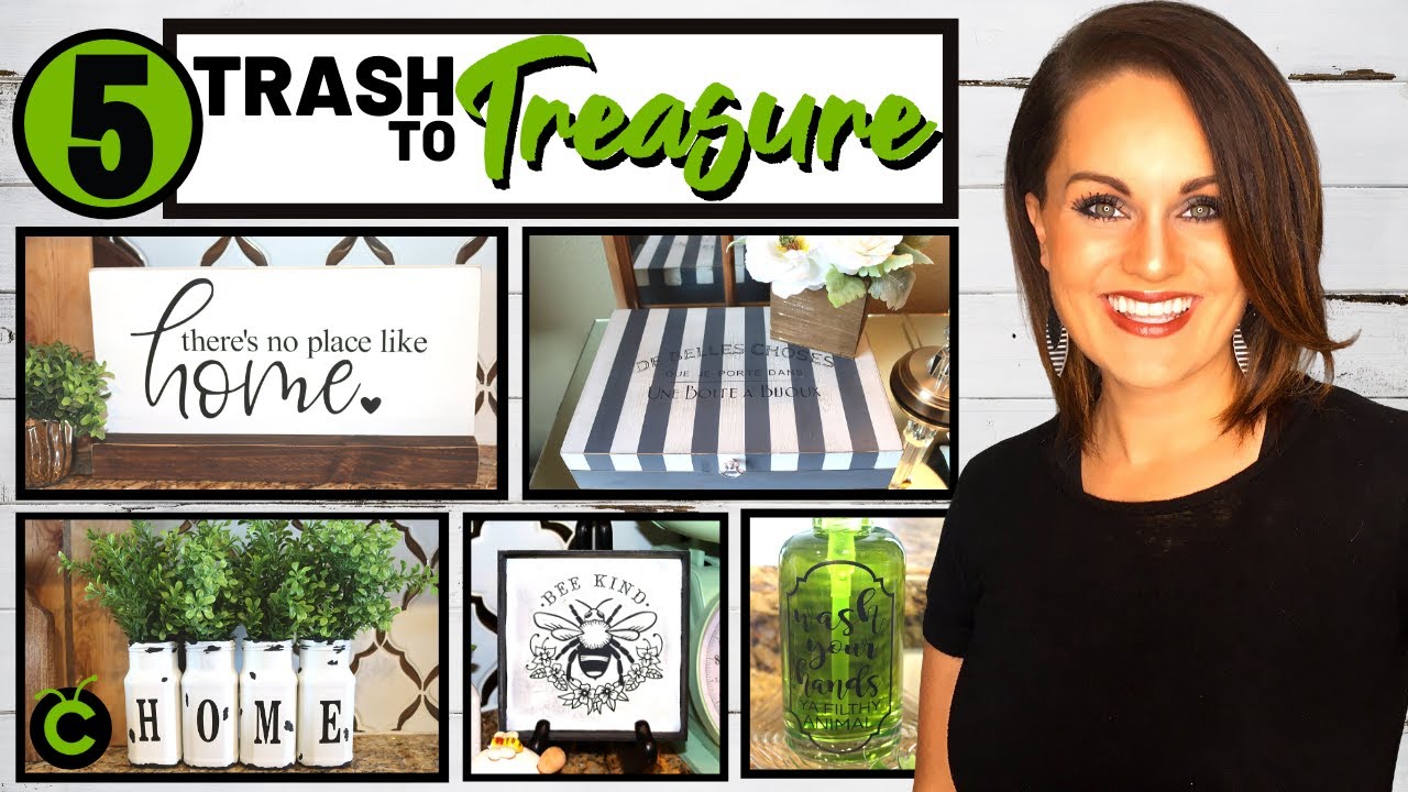 ⭐5 TRASH TO TREASURE DIY DECOR Ideas w/ Stuff On Hand + CRICUT