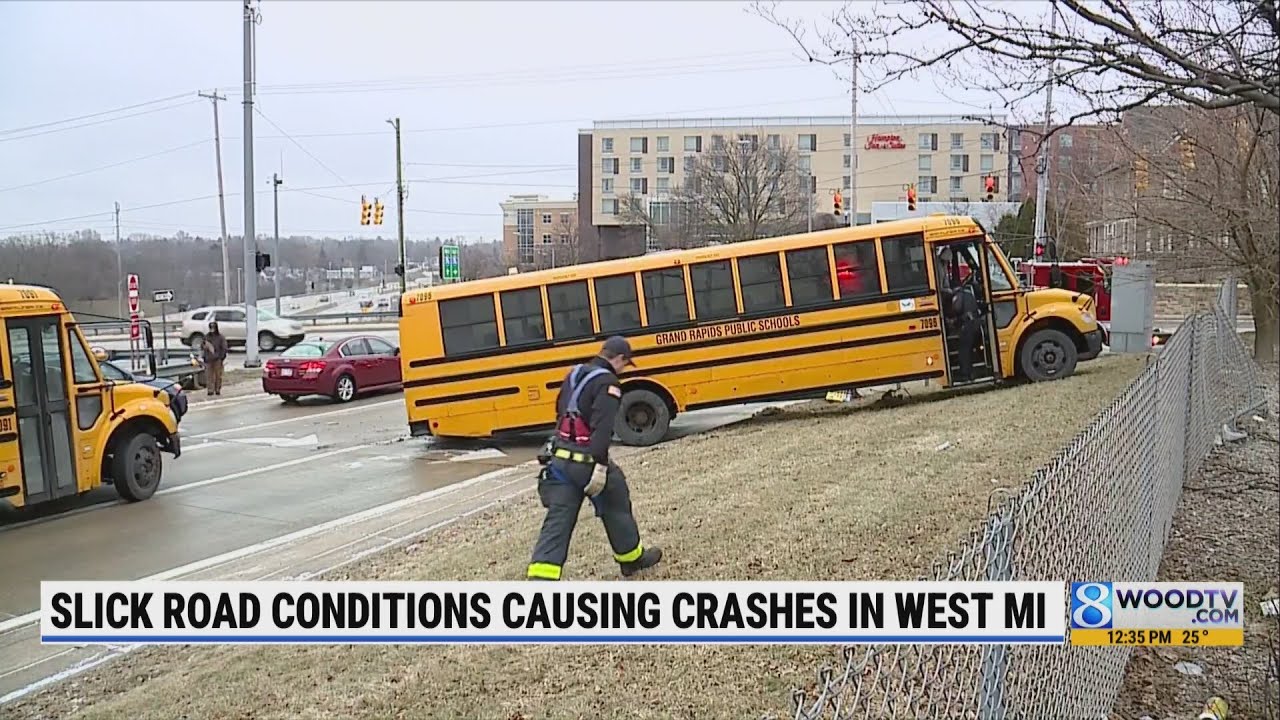 Slick road conditions cause crashes, slide-offs