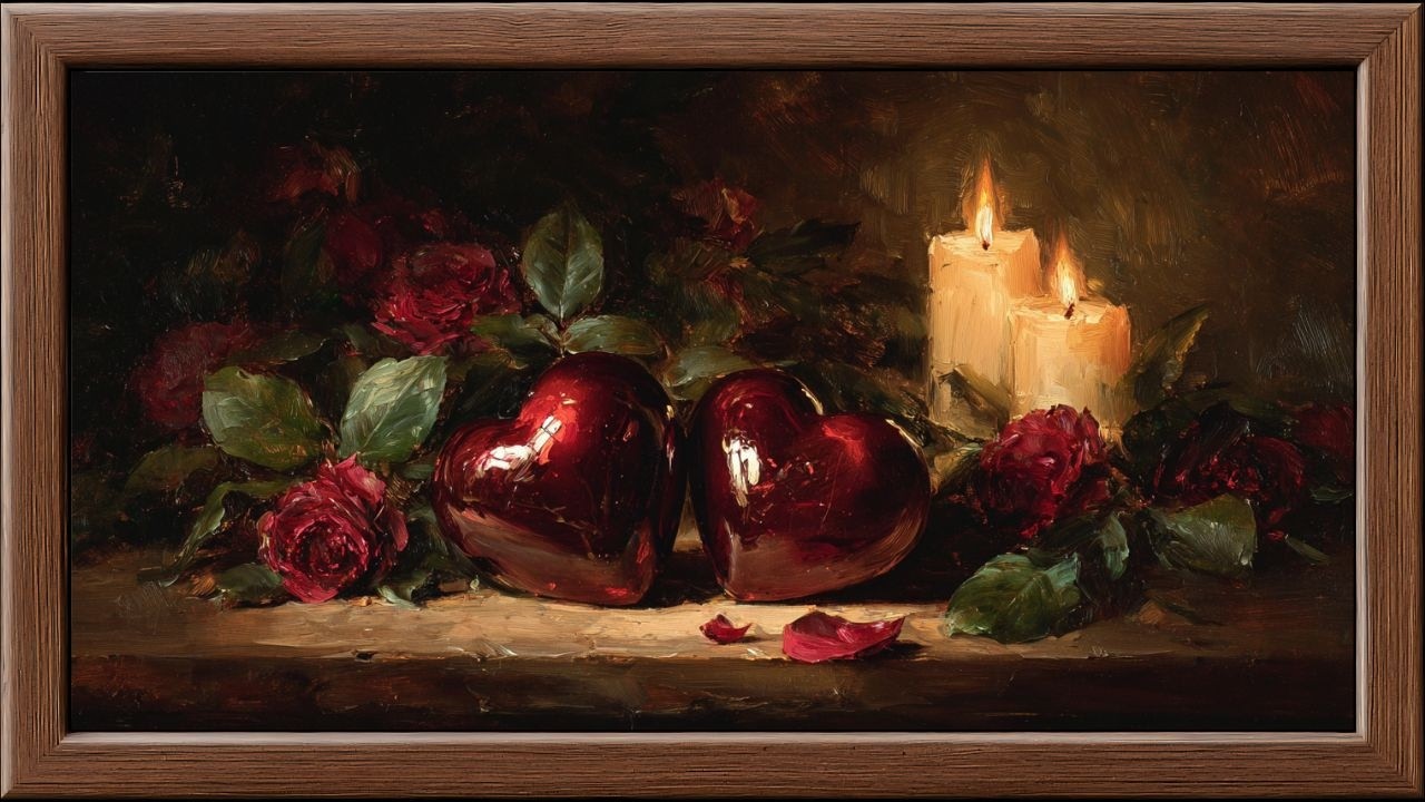 Romantic Hearts & Roses Oil Painting | Valentine Frame TV Art | TV Art of Joy 4K