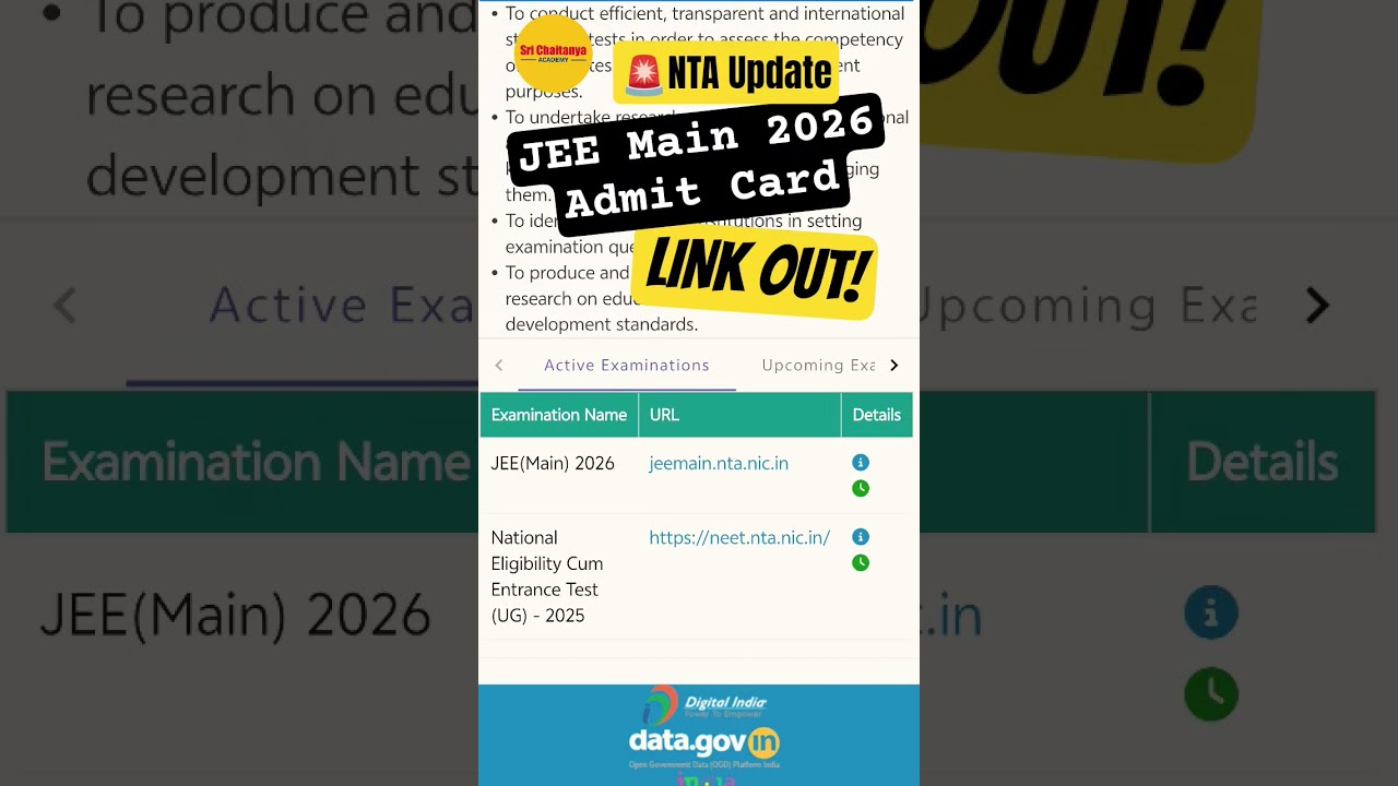 📢 NTA Latest Update | JEE Main 2026 Admit Card Link OUT! | JEE Mains Update 