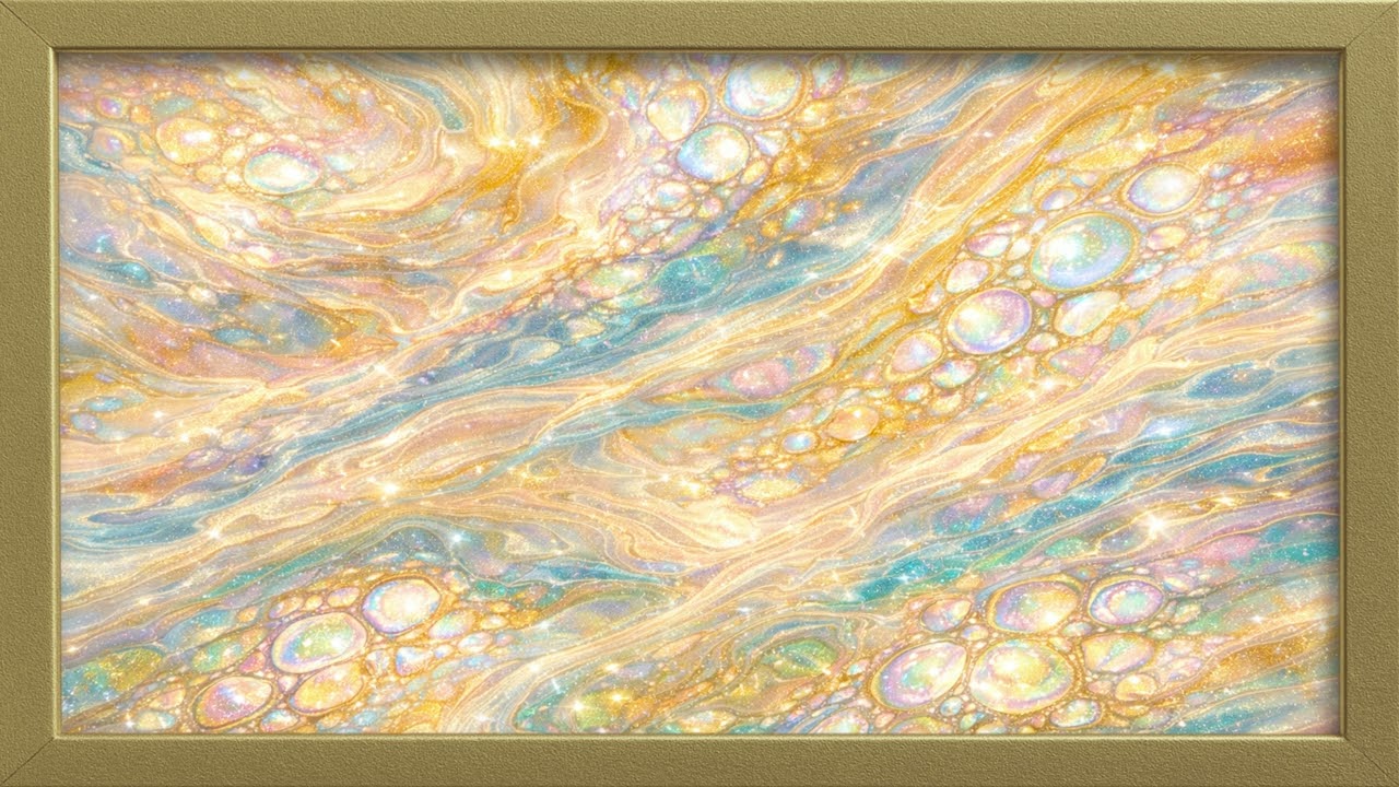 Abstract Fluid Art Gold Frame TV Art 4k Screensaver TV Wall Art Decor - No Sound