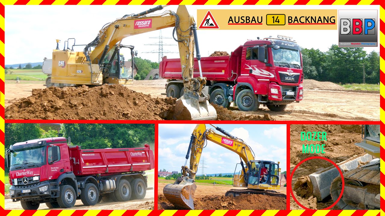 CAT 325 & Scania, MAN, Mercedes Trucks, B 14 Backnang, 2024. #2  #caterpillar #excavator