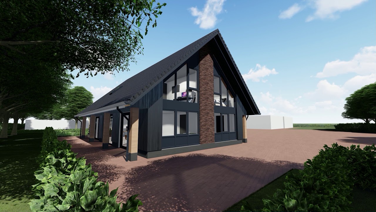 3D impressie nieuwbouw  schuurwoning + bijgebouw Twenterand