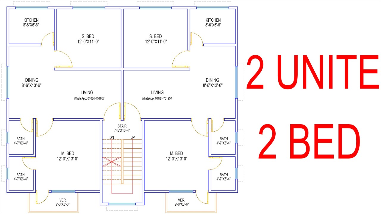HOUSE PLAN DESIGN | EP 288 | 1580 SQUARE FEET TWO-UNIT HOUSE PLAN | LAYOUT PLAN