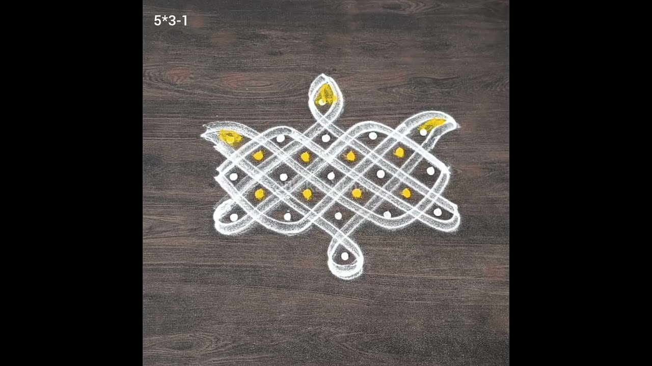 4 Simple and Beautiful collection of sikkukolam using 5*3-1 straight dots