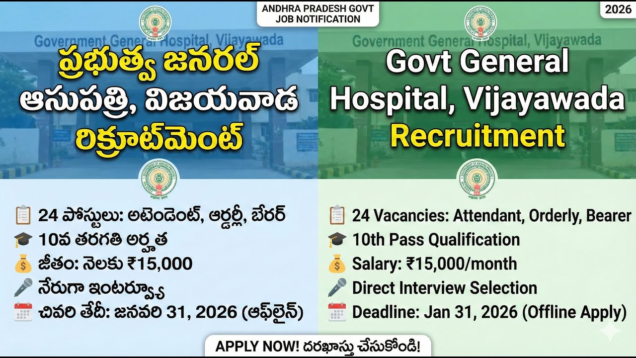 GGH Vijayawada 2026 General Duty Attendant Recruitment Guide, GGH విజయవాడ రిక్రూట్ మెంట్ 2026.