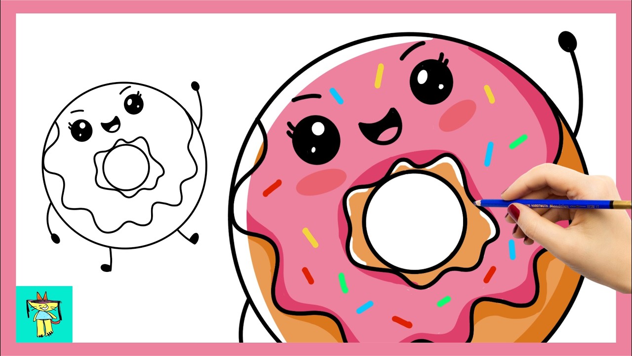 How to Draw Adorable Pink Donut Character 🍩 | Kawaii Food Art