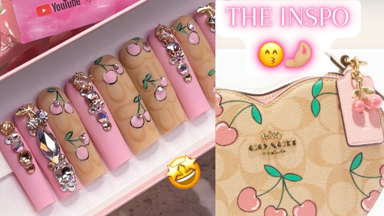 CUTE PURSE , MATCHING NAILS 💅🏼 ✨💞 Using a COACH purse as inspo for nail art ! press on nails tut