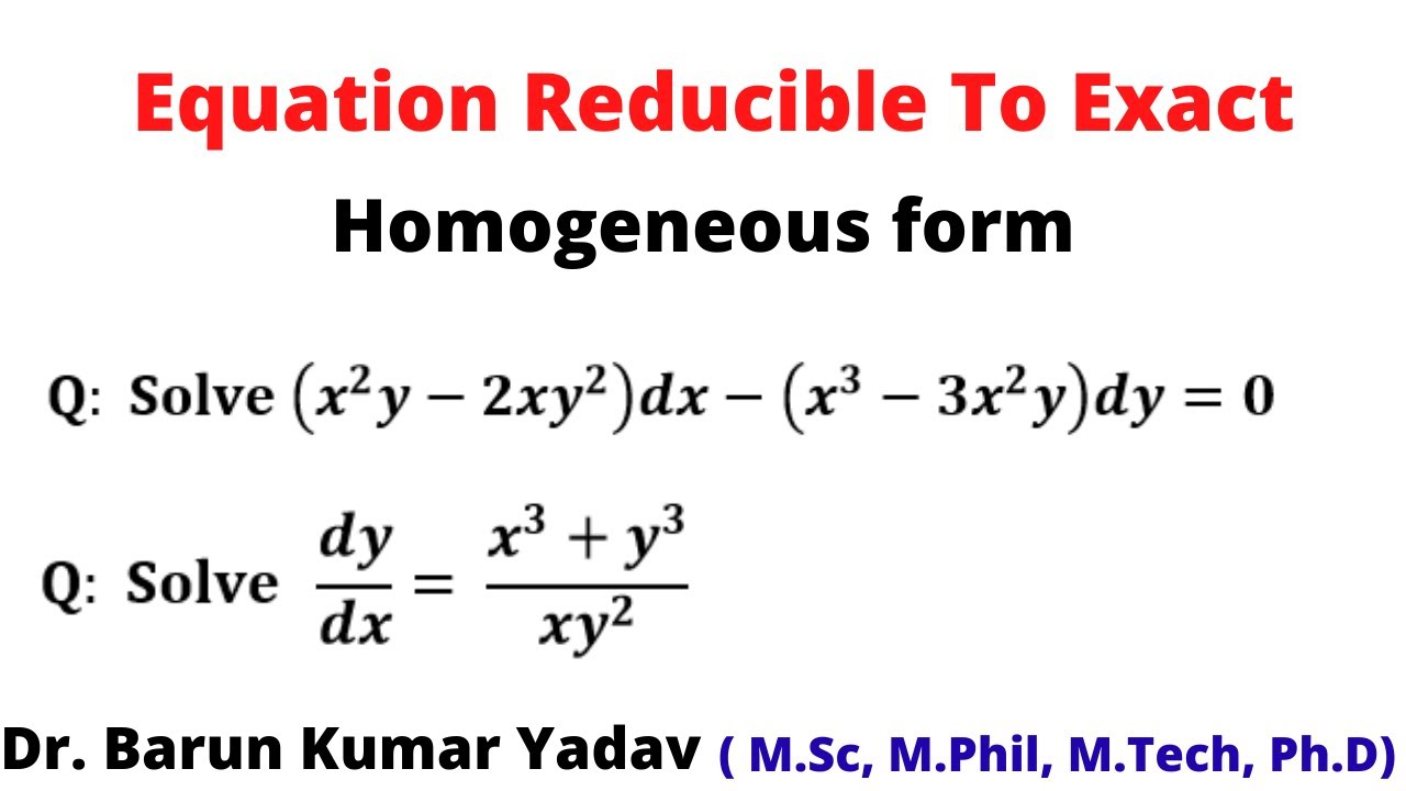 Reducible to exact differential equation | in Hindi | Differential equation | part 9 |