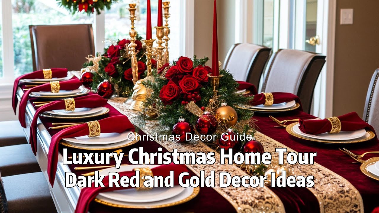 Luxury Christmas Home Tour: Stunning Dark Red and Gold Decor Ideas for Every Room
