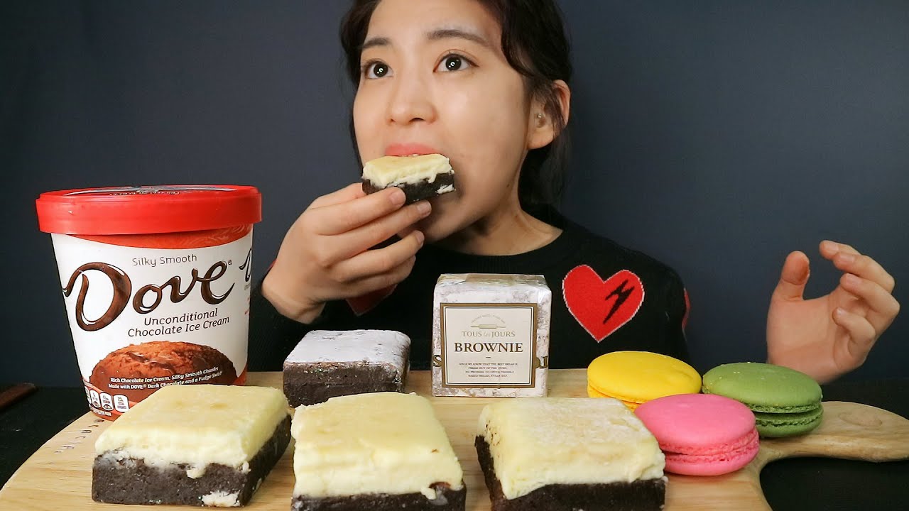 Eating)뚜레쥬르 치즈브라우니, 초코브라우니 도브 아이스크림 리얼사운드 cheese, chocolate Brownie, Dove ice cream ブラウニ チョコレート