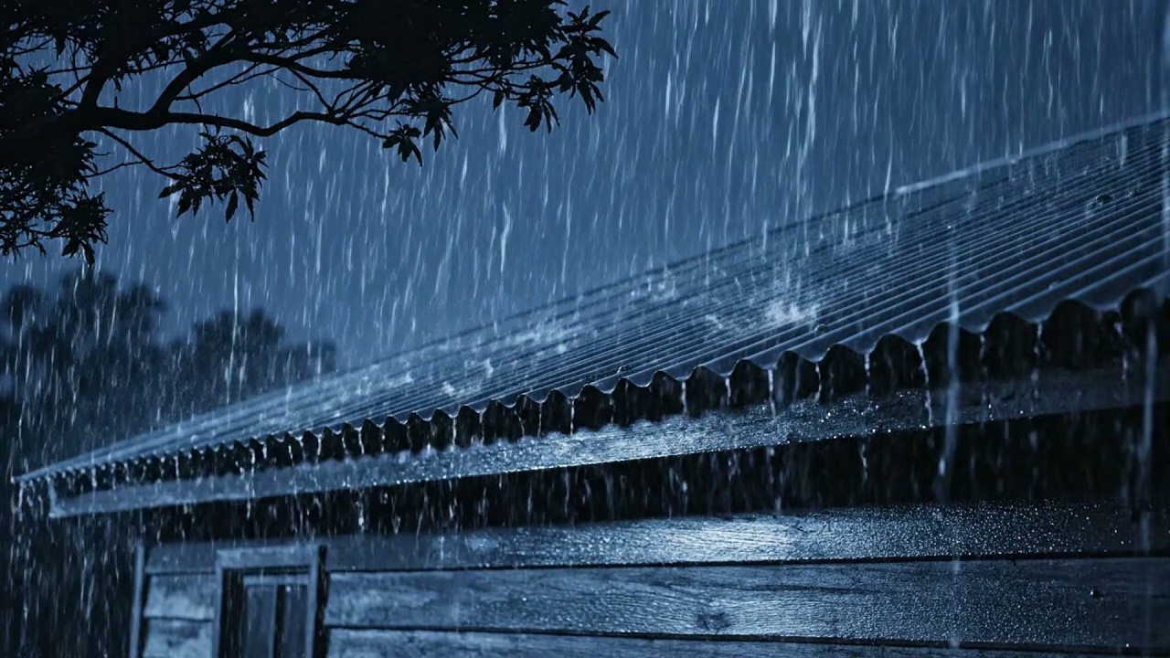 Goodbye Strain to Fall Asleep Quickly with Heavy Rainstorm & Seething Thunder on a Tin Roof at Night